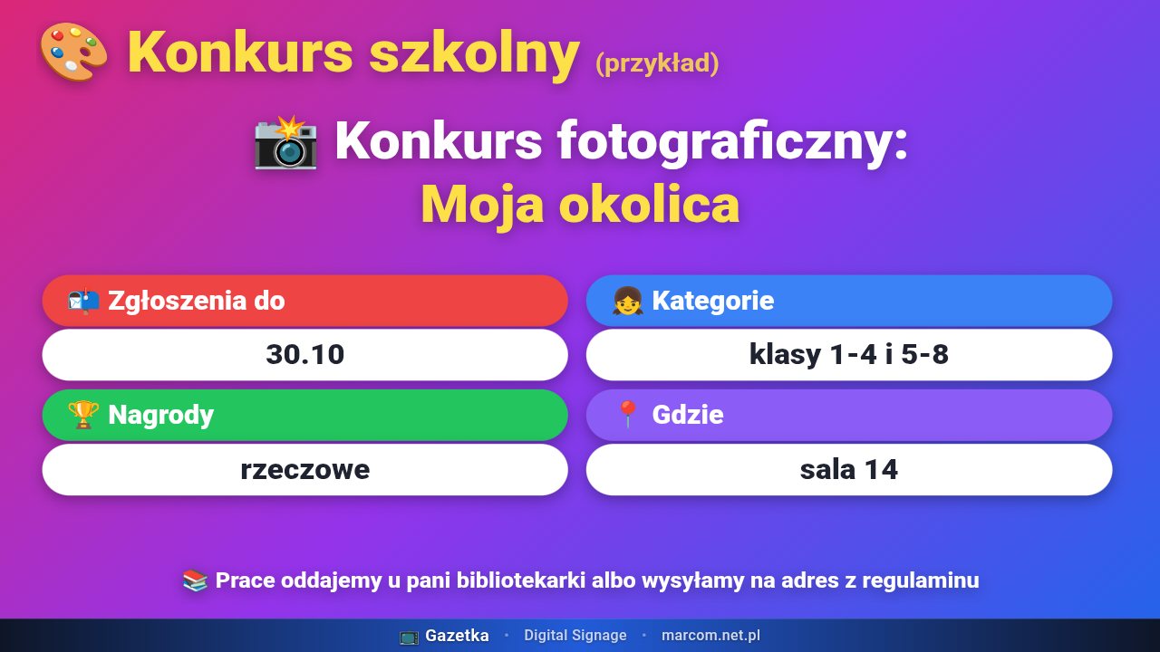 Slajd Konkurs szkolny: terminy, kategorie i nagrody